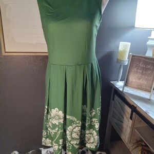 Lily Green Sleeveless Midi Dress with White Floral Hem